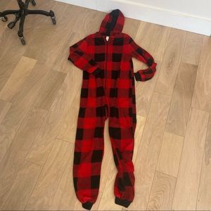 Cat & Jack Boys Onesie Jumpsuit Fleece Pajamas Zip Up Size Age 12 Sleepwear Hood